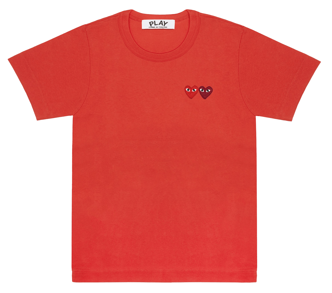     Comme-des-Garcons-Play-Embroidered-Logo-Double-Heart-Cotton-T-Shirt-Women-Red-1
