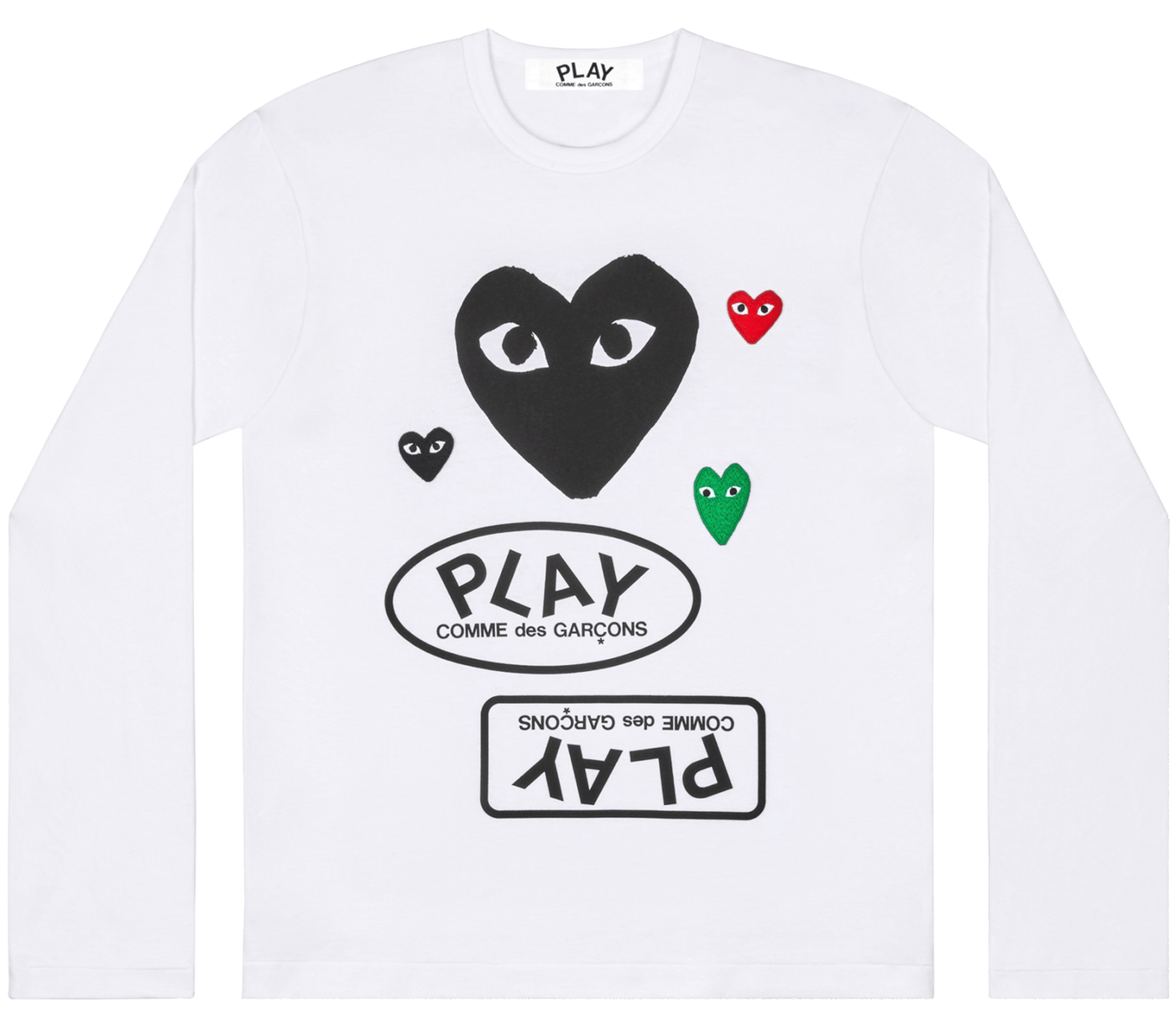     Comme-des-Garcons-Play-Long-Sleeve-T-Shirt-With-Black-Logo-Print-Women-White-1