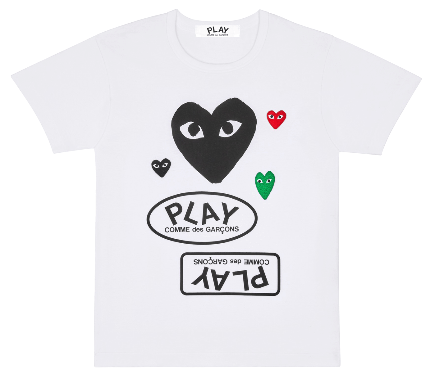     Comme-des-Garcons-Play-T-Shirt-with-Black-Logo-Print-Men-White-1