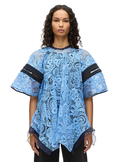 Corded Embroidered Lace Short Sleeve Top (Blue Multi)