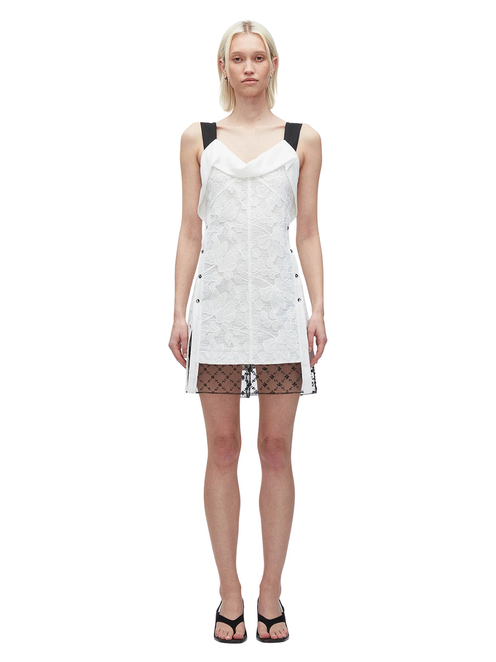 Corded Lace Mini Dress (White-Black)