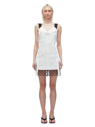 Corded Lace Mini Dress (White-Black)