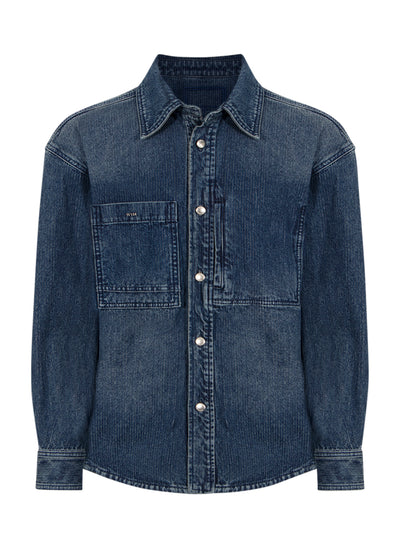 Corduroy Denim Back Logo Shirt (Blue)