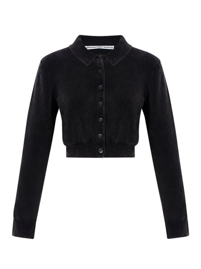 Cotton-Blend Chenille Cardigan (Washed Black)