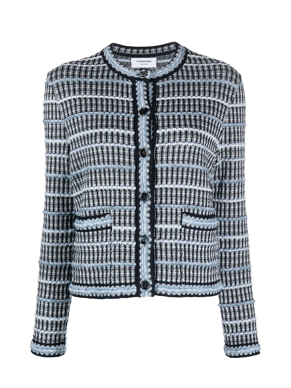 Cotton Linen Tweed Jacquard Cardigan (Navy)