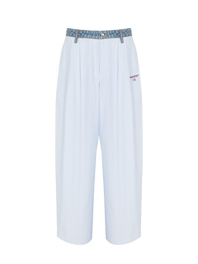 Cotton Oxford Pants with Denim Waistband (Oxford Blue)