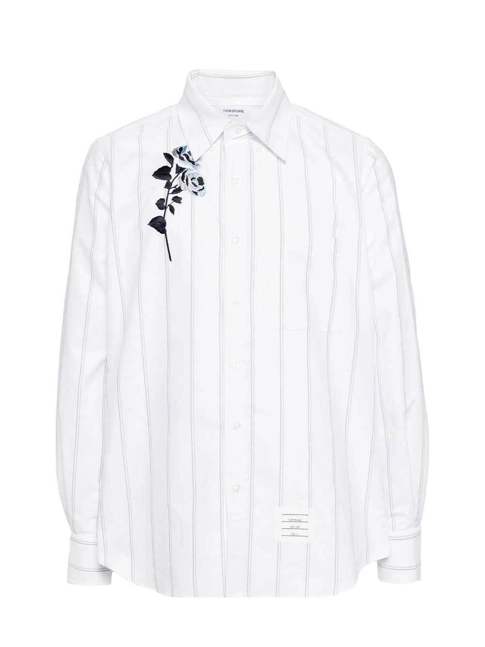 Cotton Rose Embroidered Striped Oxford Shirt (White)