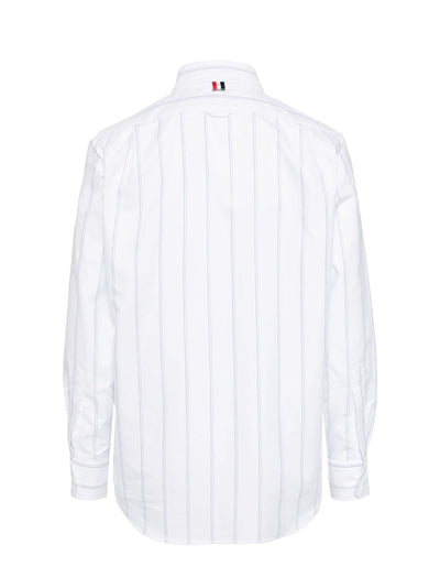 Cotton Rose Embroidered Striped Oxford Shirt (White)