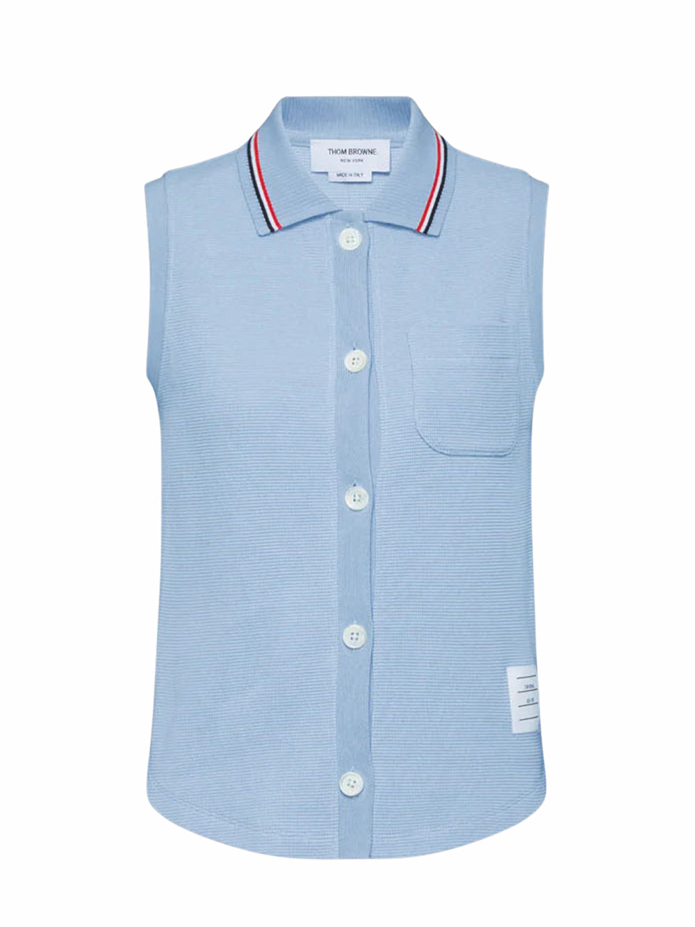 Cotton Waffle Sleeveless Button Shirt (Light Blue)