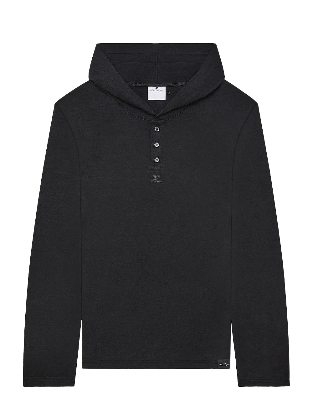 Hooded Snapped Wool T-Shirt (Black)