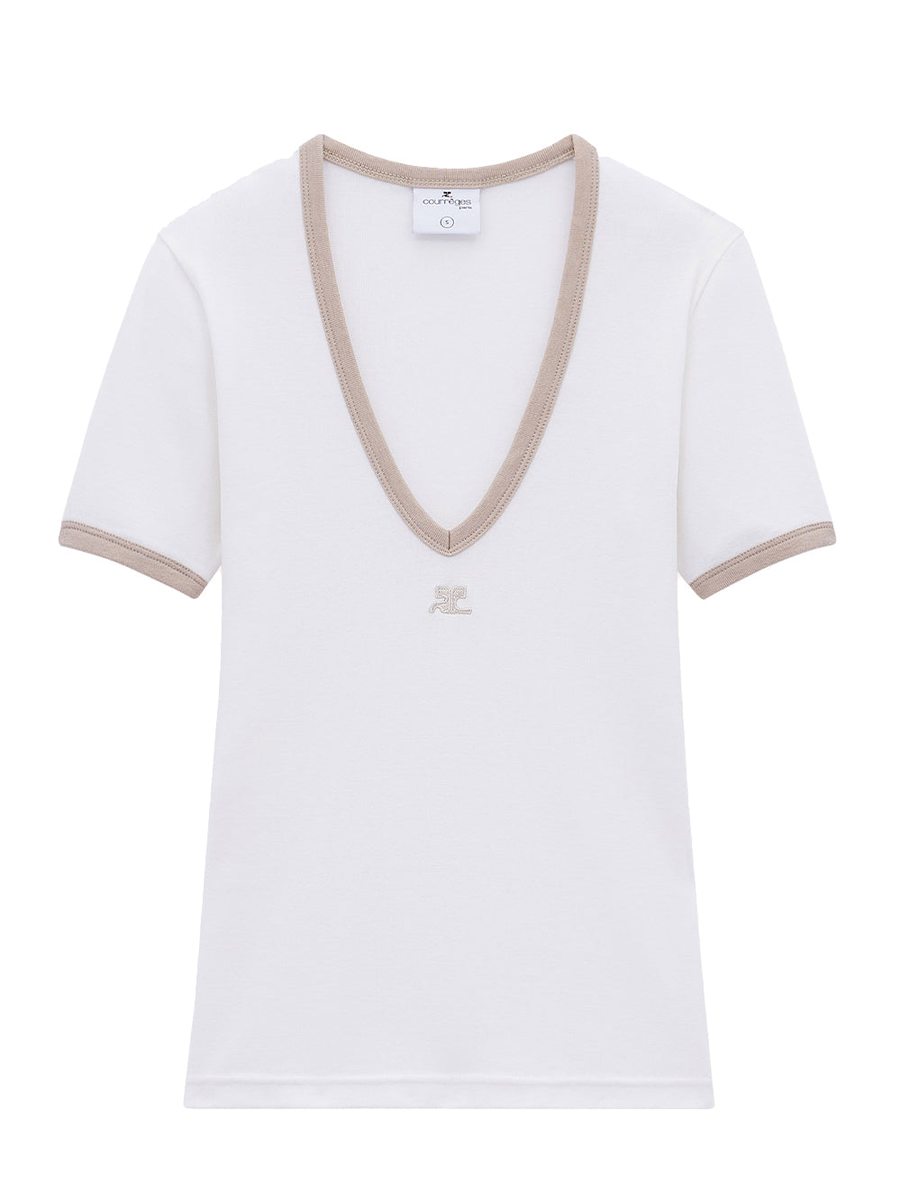 Contrast V Neck T-Shirt (White Heritage/Sand)