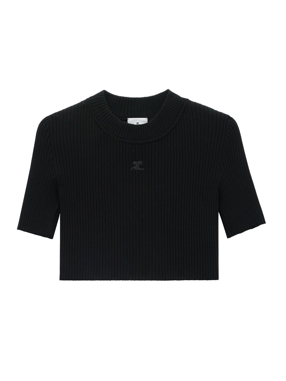Mockneck Rib Knit Crop Top (Black)