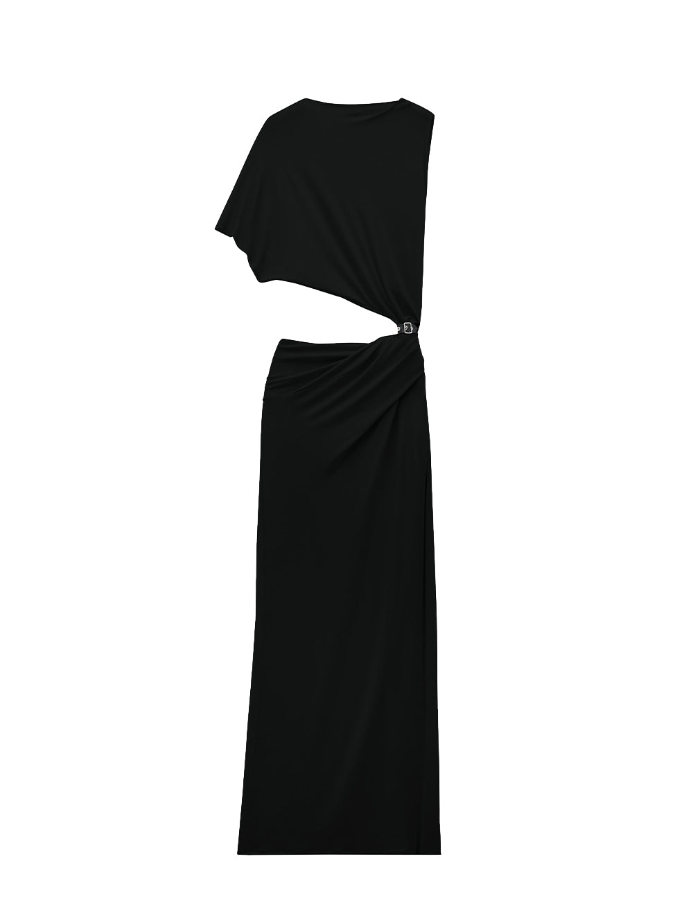 One Shoulder Crepe Long Dress (Black)