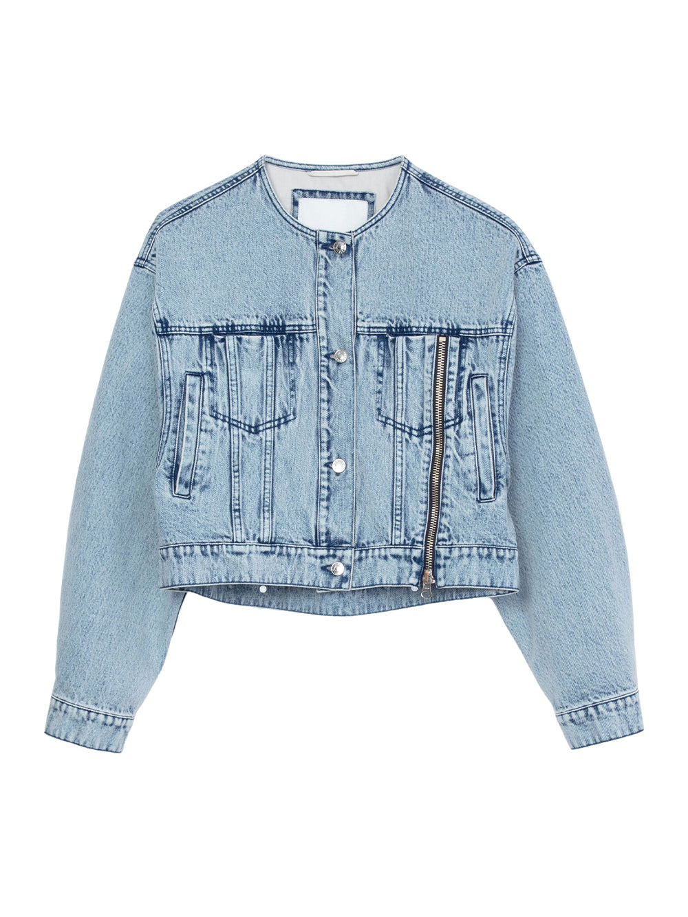 Crewneck Cropped Denim Jacket (Malibu Blue)