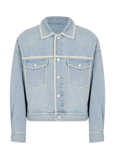 Crochet Denim Jacket (Blue)