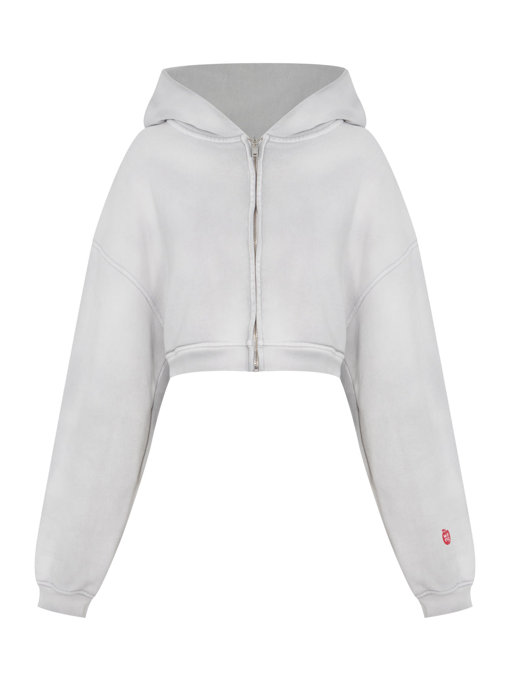 Crop Zip Up Hoodie in Classic Terry (Washed Smoke White)