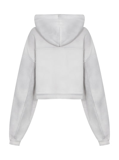 Crop Zip Up Hoodie in Classic Terry (Washed Smoke White)