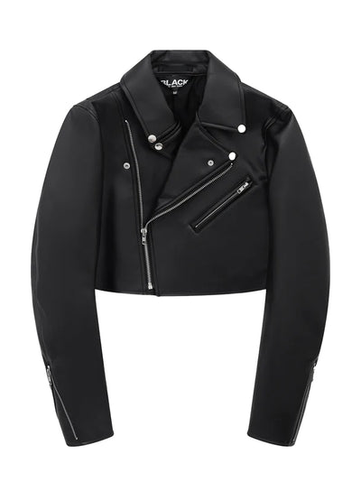 Cropped Biker Jacket (Black)
