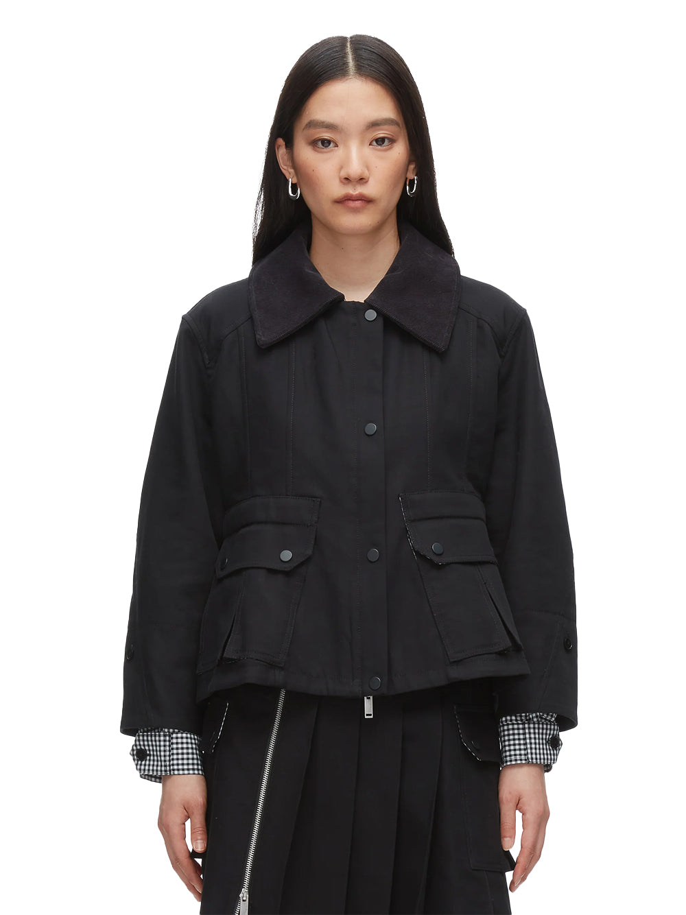 Cropped Flounce Barn Jacket (Black Multi)