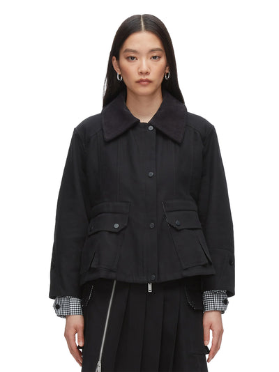 Cropped Flounce Barn Jacket (Black Multi)