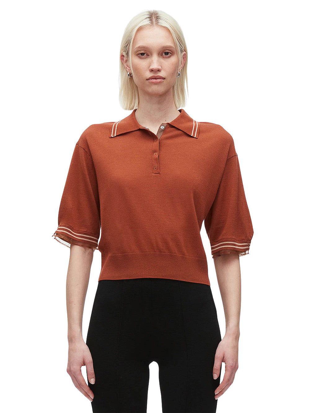 Cropped Polo With Organza (Brick)