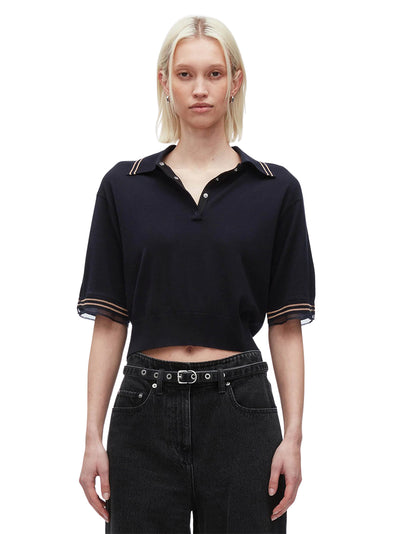 Cropped Polo With Organza (Navy)