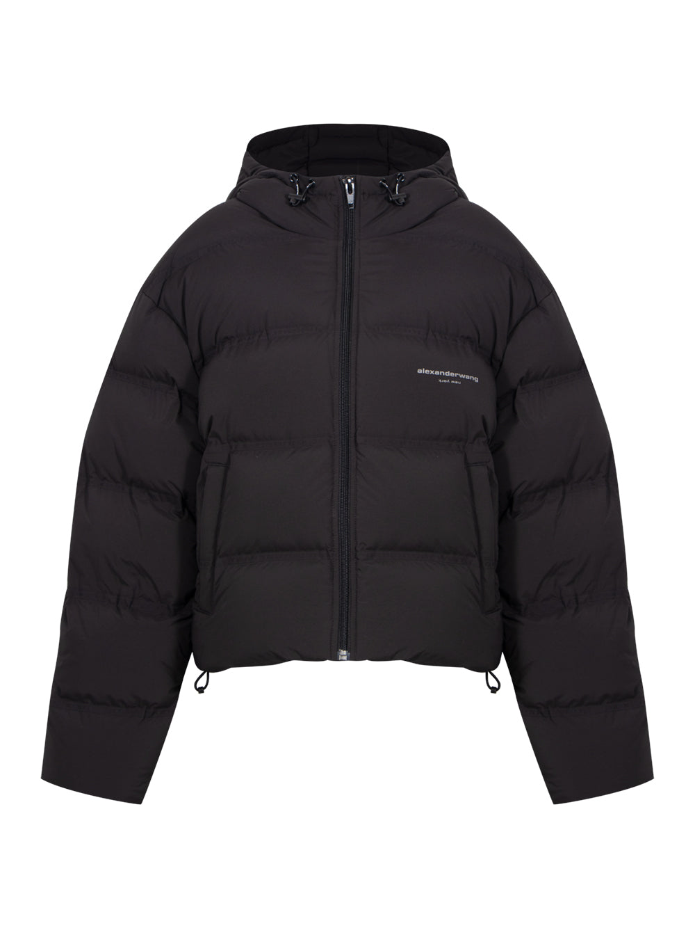 Cropped Puffer Coat With Reflective Logo (Black)