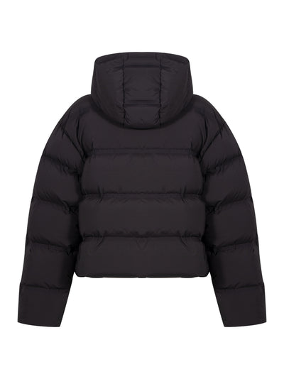 Cropped Puffer Coat With Reflective Logo (Black)