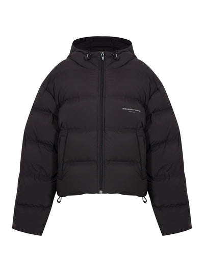 Cropped Puffer Coat With Reflective Logo (Black)