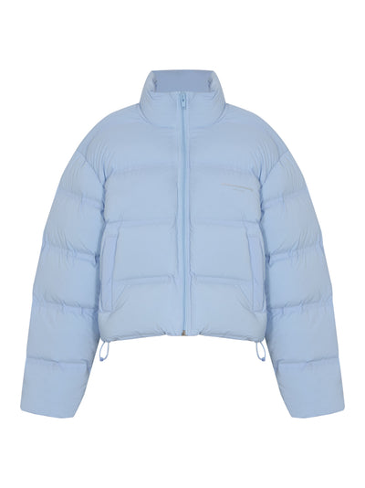 Cropped Puffer Coat With Reflective Logo (Oxford Blue)