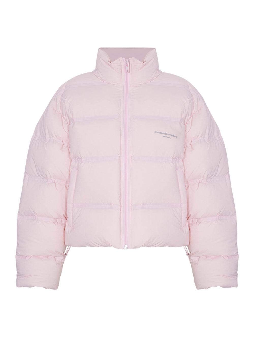 Cropped Puffer Coat with Reflective Logo (Light Pink)