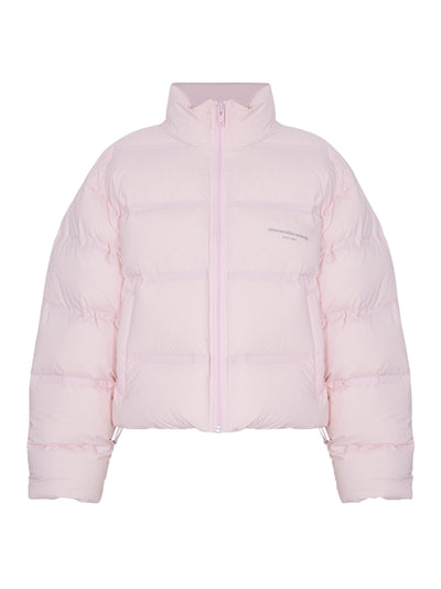 Cropped Puffer Coat with Reflective Logo (Light Pink)