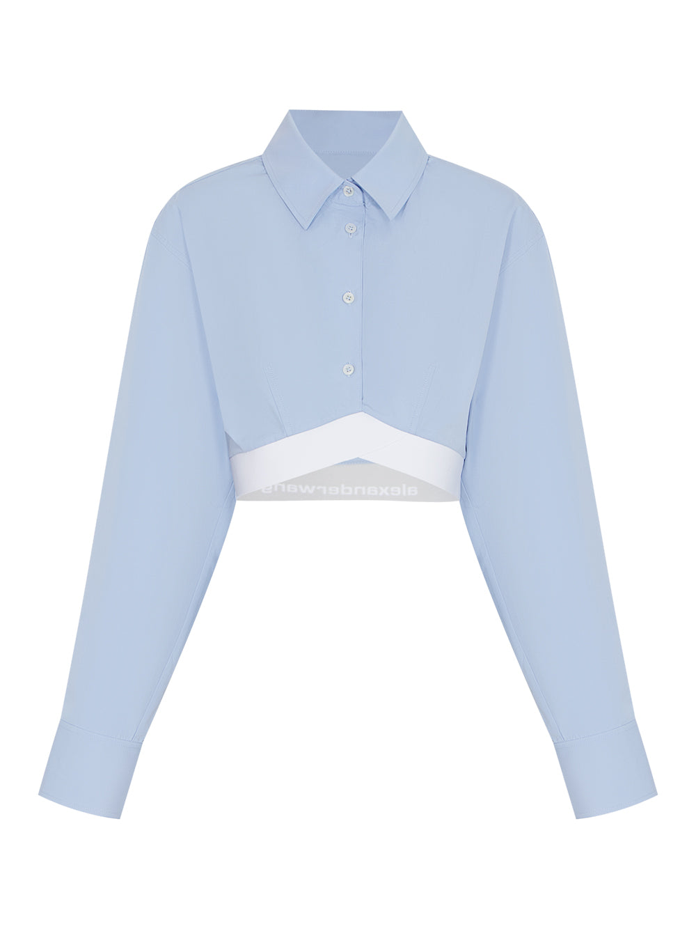 Cropped Shirt With White Logo Elastic Oxford Blue/White