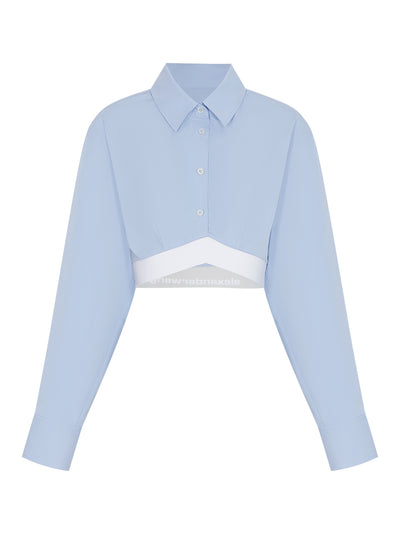 Cropped Shirt With White Logo Elastic Oxford Blue/White