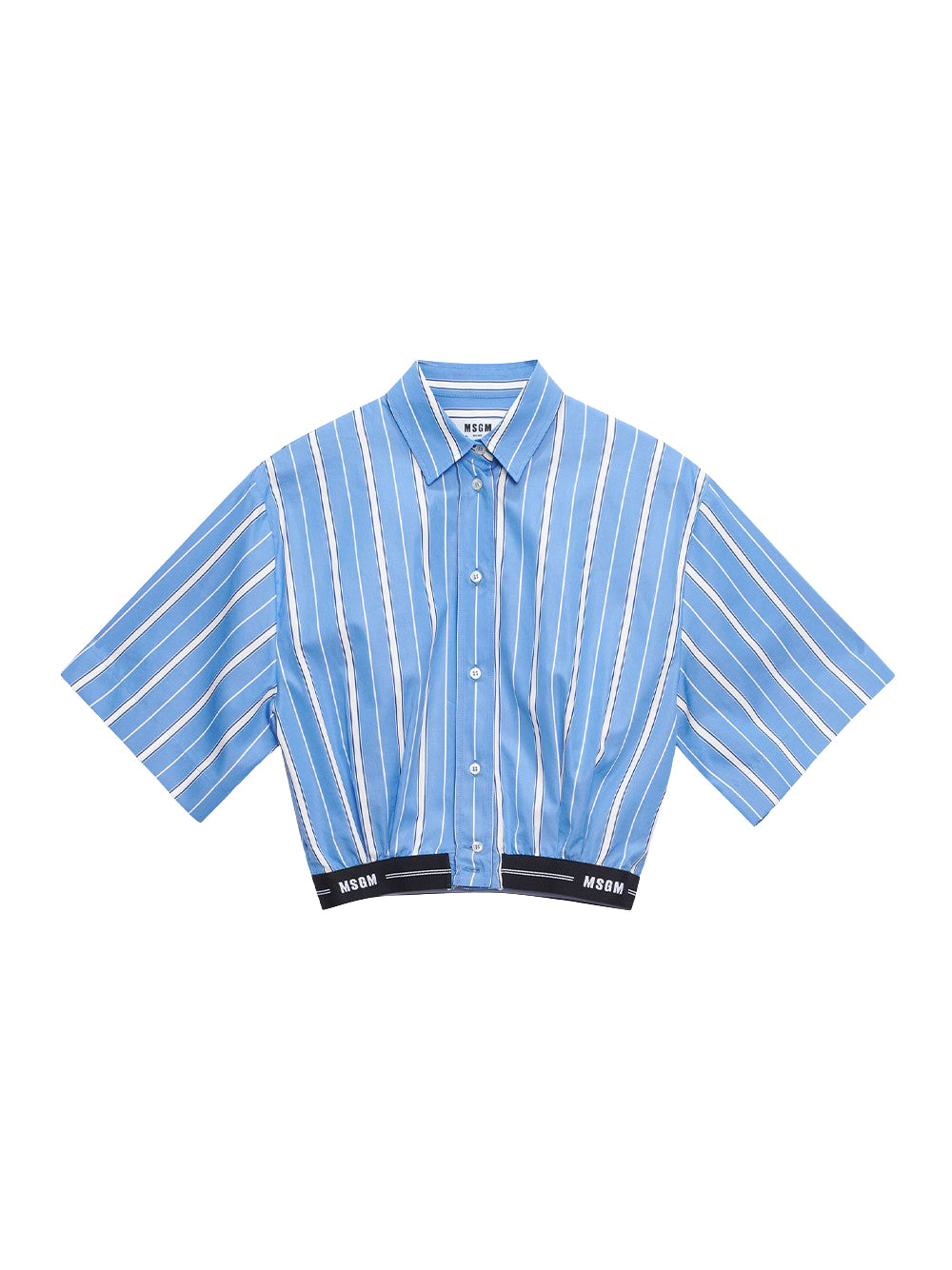 Cropped Shirt in Striped Poplin with MSGM Elastic (ฺBlue)