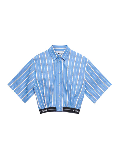 Cropped Shirt in Striped Poplin with MSGM Elastic (ฺBlue)