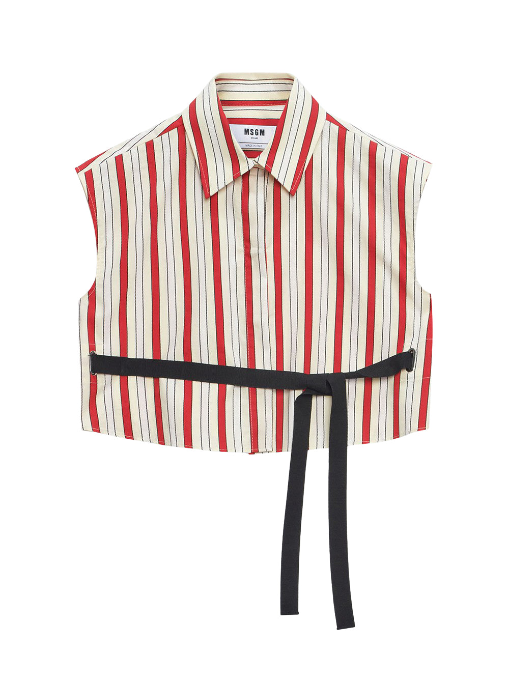 Cropped Shirt with Red Striped Print (Red)