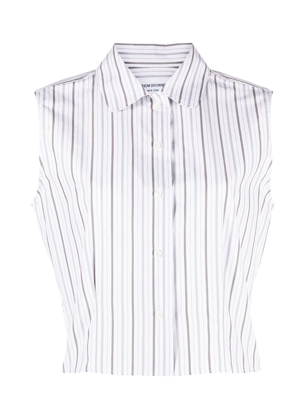 Cropped Striped Cotton-Poplin Shirt (Medium Grey)