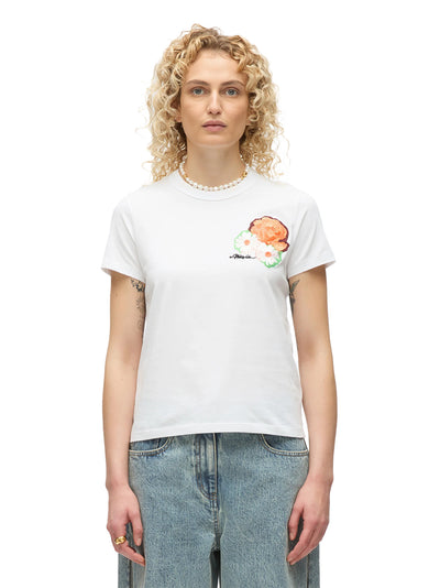 Cropped Tee With Bouquet Embroidery (White Multi)