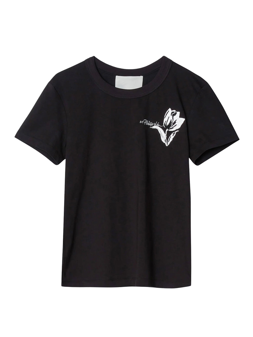 Cropped Tee with Bouquet Embroidery (Black)