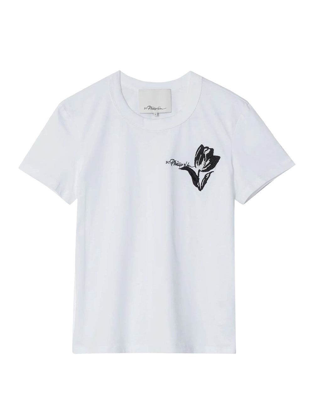 Cropped Tee with Bouquet Embroidery (White)