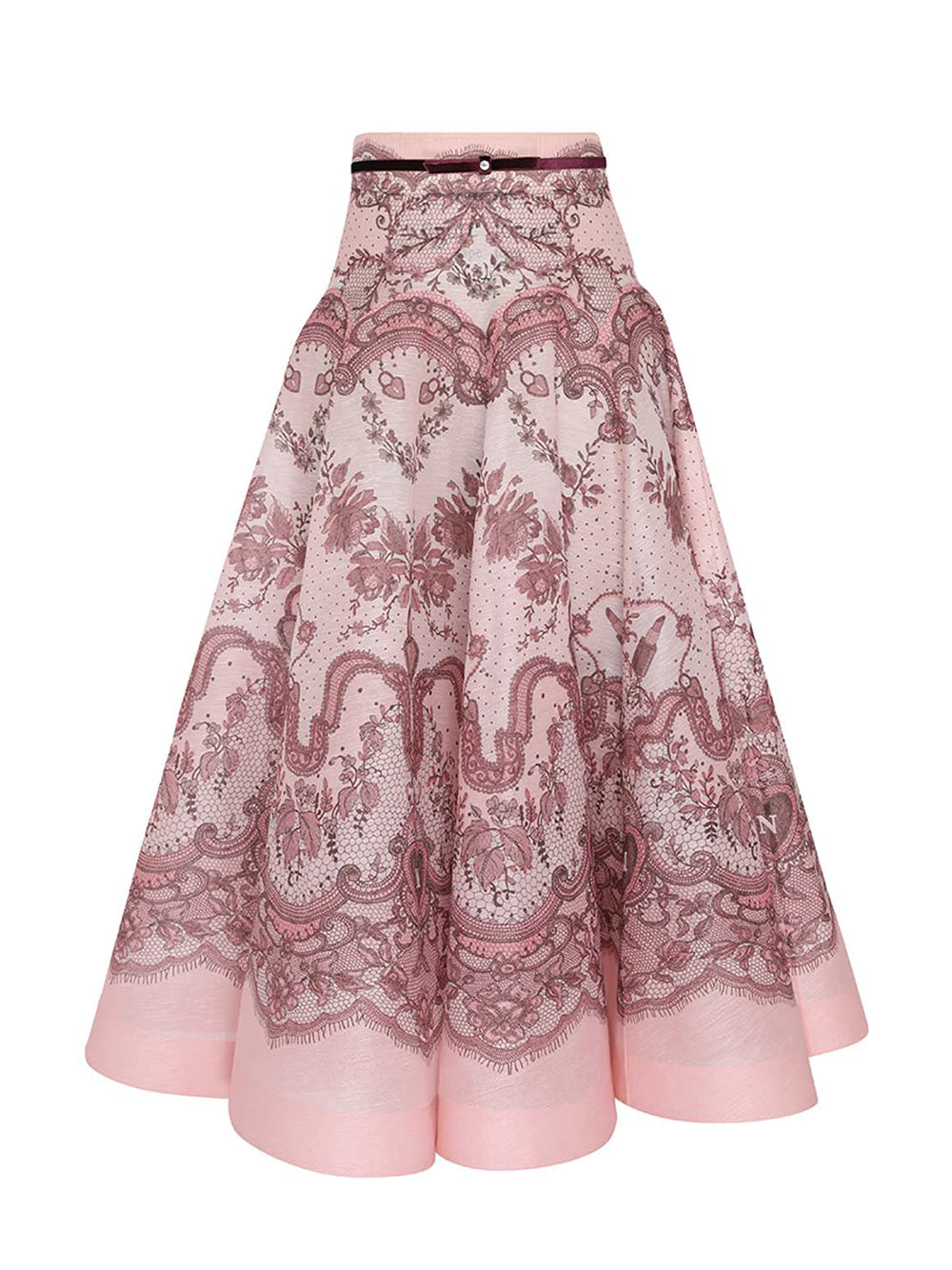 Crush Flared Midi Skirt Pink Lace Print