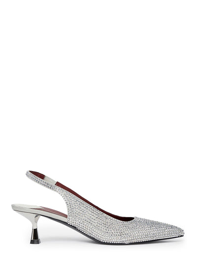 Crystal-Embellished Kitten Heel Slingbacks (Pure White)