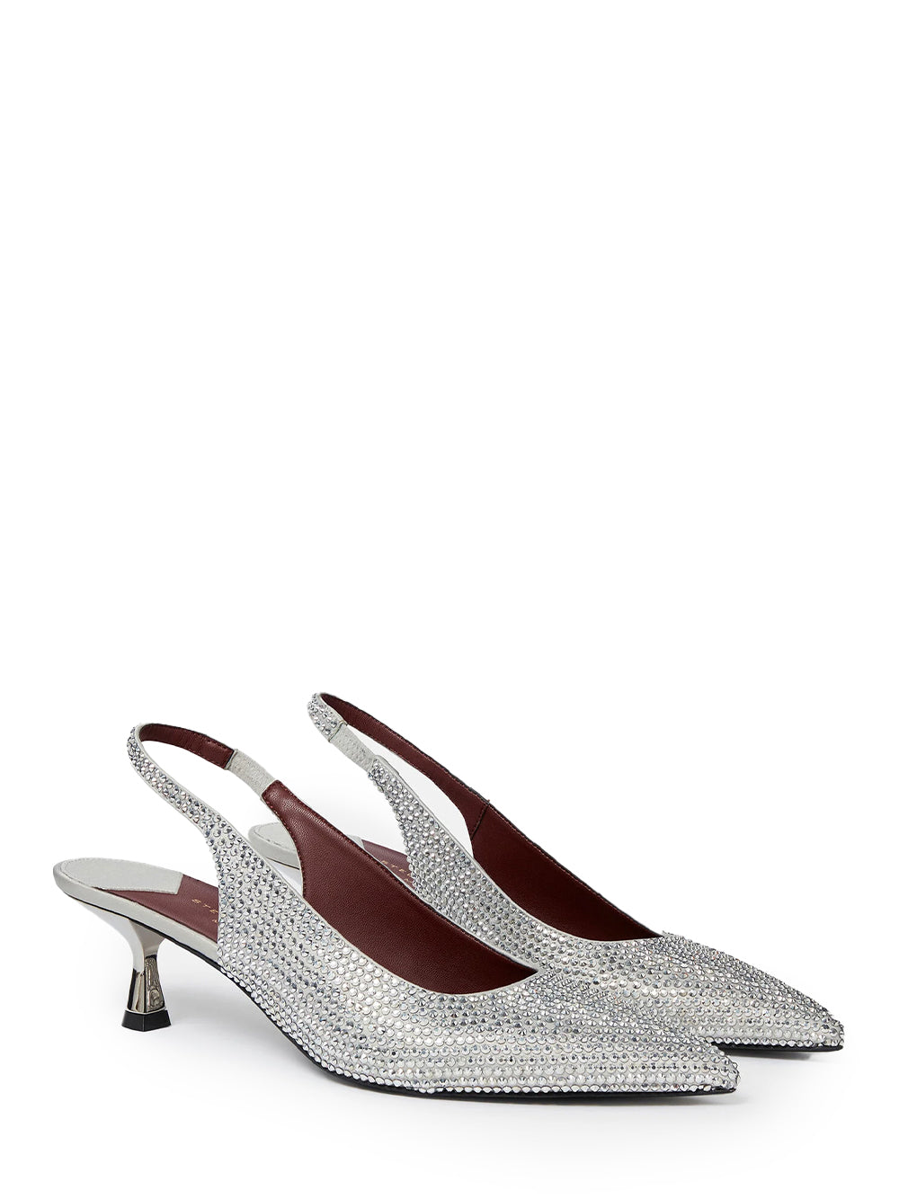 Crystal-Embellished Kitten Heel Slingbacks (Pure White)