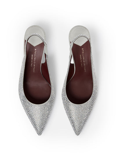 Crystal-Embellished Kitten Heel Slingbacks (Pure White)