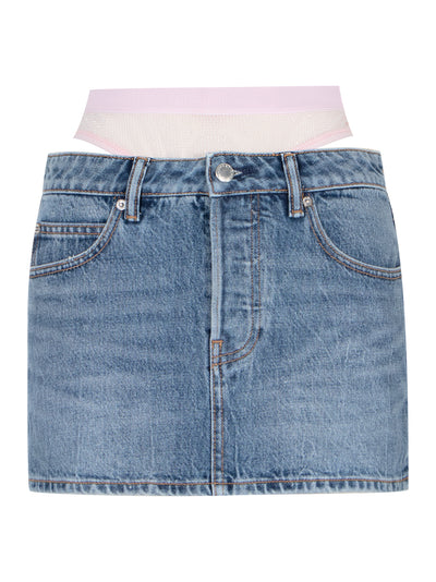 Crystal Hotfix Pre-Styled Denim Miniskirt (Vintage Medium Indigo)