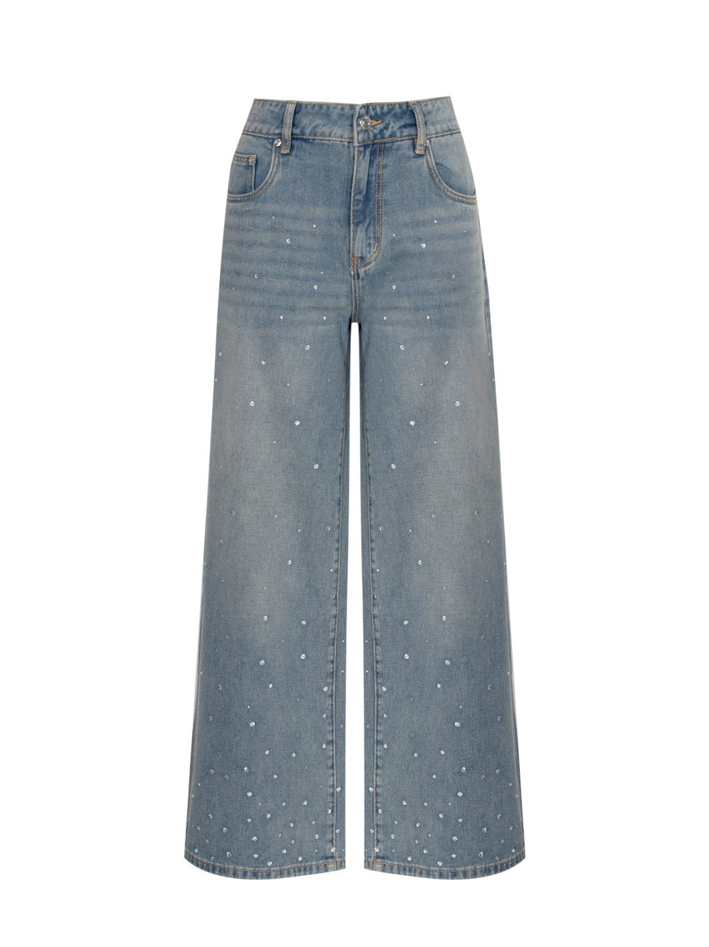 Crystallised Wide Leg Denim Jeans (Sky Blue)