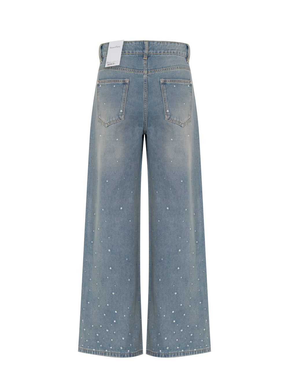 Crystallised Wide Leg Denim Jeans (Sky Blue)