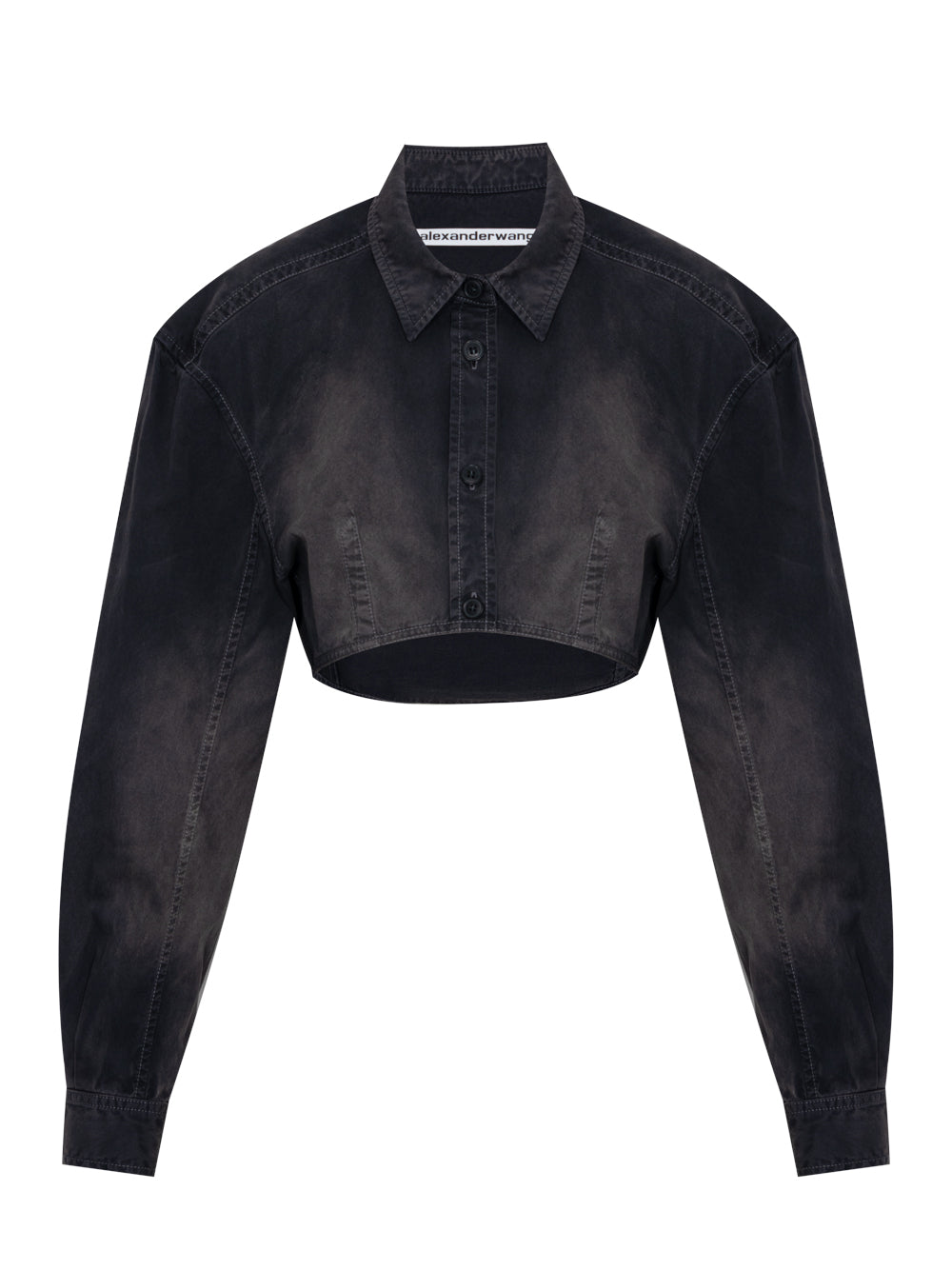 Curved Cropped Shirt in Cotton Twill (Washed Black Pearl)