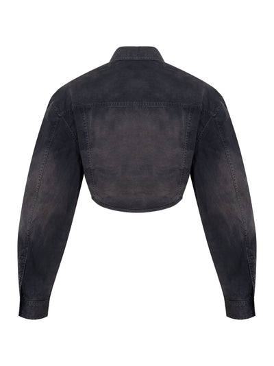 Curved Cropped Shirt in Cotton Twill (Washed Black Pearl)